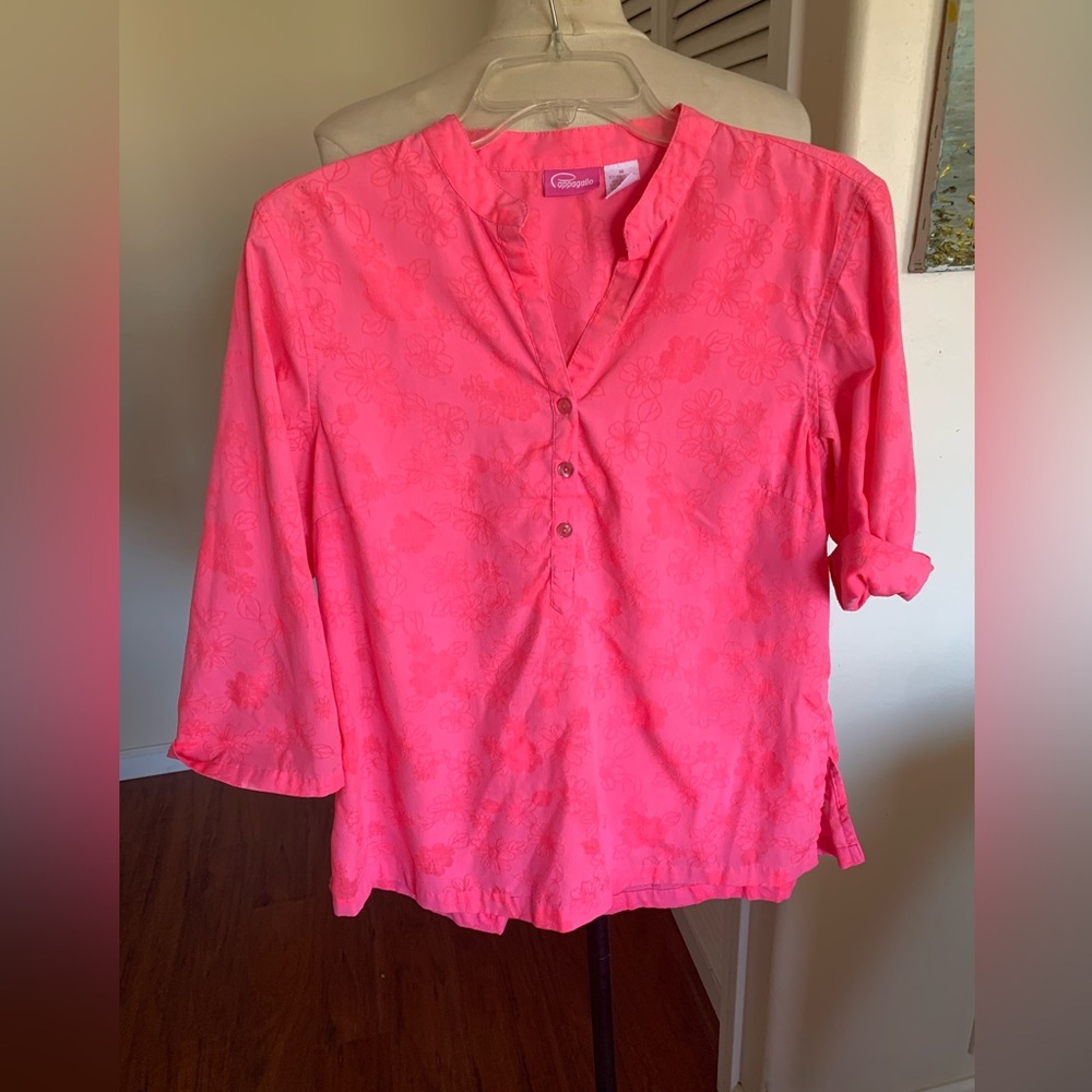 Pink Button-Up cotton Women's Top two tones of pink design